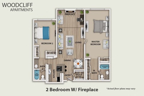 Floor plan for 2 beds, 2 baths, 1150 sqft
